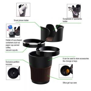 5 in 1 Car Cup/Car Sunglass/Car Mobile Holder Storage Cup Holder (Color: Brown; Black) (Pack of 1)
